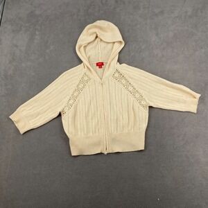 Mossimo Cropped Sweater Womens 2XL Beige Open Knit Raglan Sleeve Full Zip Hooded